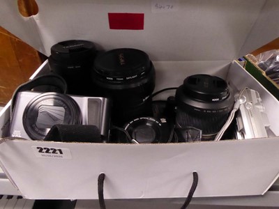 Lot 2221 - Two boxes containing various cameras and...