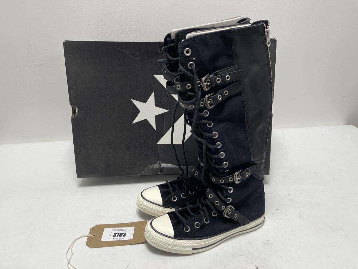 Lot 3703 - Converse hi top boot trainers in black size...