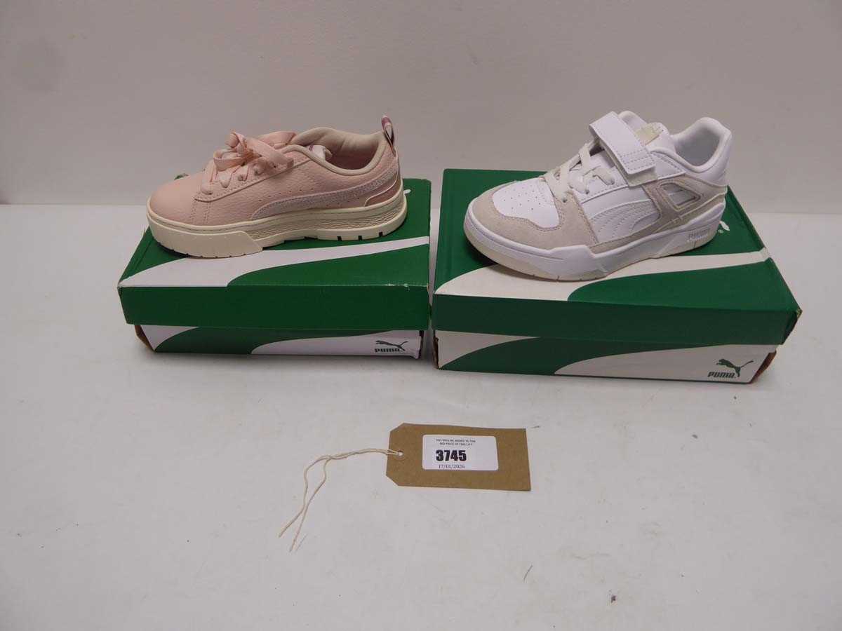 Lot 3745 - 2x Boxed pairs of children's Puma trainers...