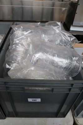 Lot 1132 - Plastic stacking crate containing glass water...