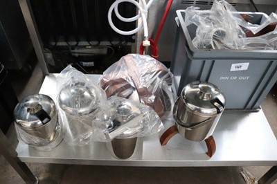 Lot 1162 - Five stainless steel ice buckets with tongs...