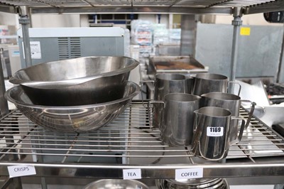 Lot 1169 - Large mixing bowl, large strainer and five...