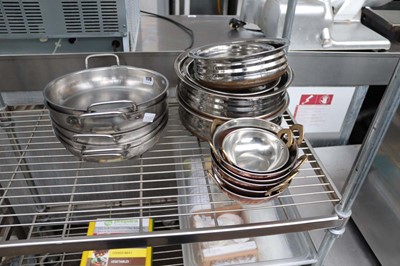 Lot 1170 - Five heavy duty saute pans plus a range of...