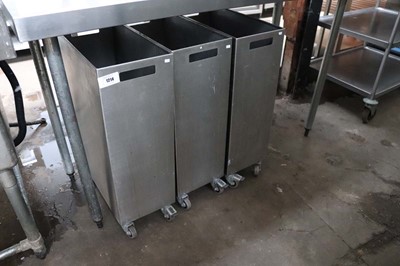 Lot 1214 - 3 stainless steel mobile bottle bins