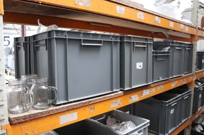 Lot 1293 - Five plastic stacking crates containing glass...