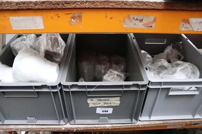 Lot 1294 - Three plastic stacking crates with a variety...