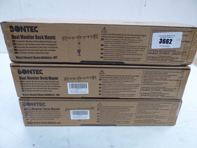 Lot 3662 - 3 Bontec dual monitor desk mounts