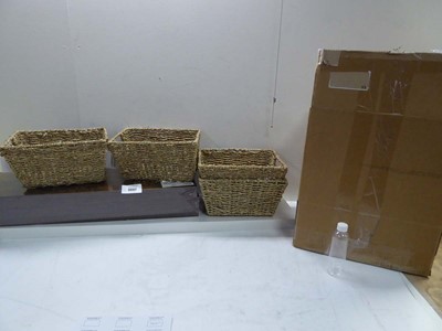 Lot 3667 - 4 floating shelves, set of 4 baskets and Box...