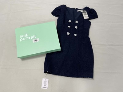 Lot 3835 - Self-Portrait navy textured boucle mini dress...