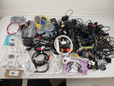Lot 2404 - Bag of assorted cables, PSUs, adapters, etc.