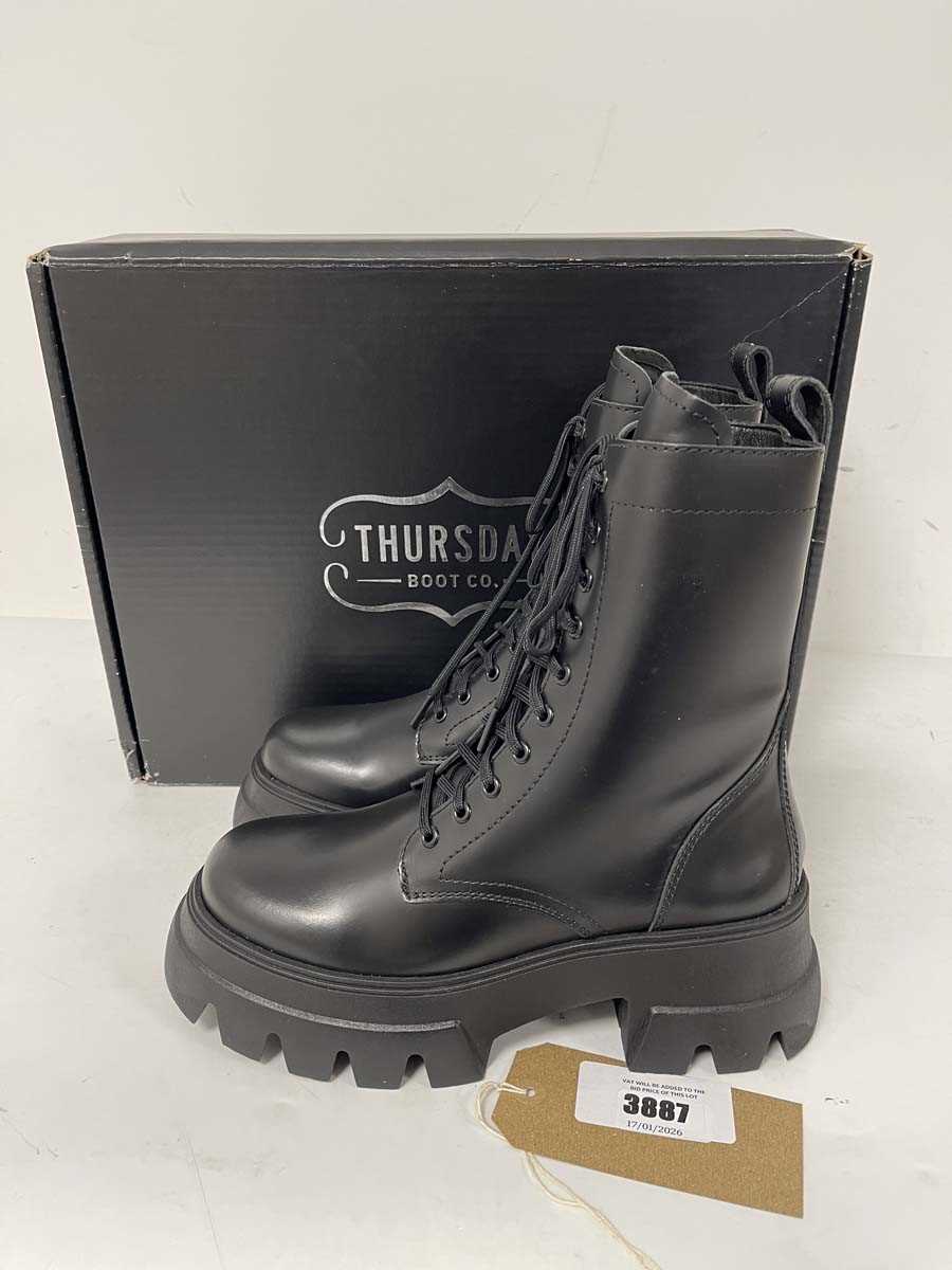 Lot 3887 - Thursday Boot Co. black dynasty boots size 9.5...