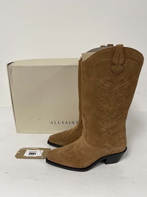 Lot 3891 - All Saints dolly suede boots in sepia brown...