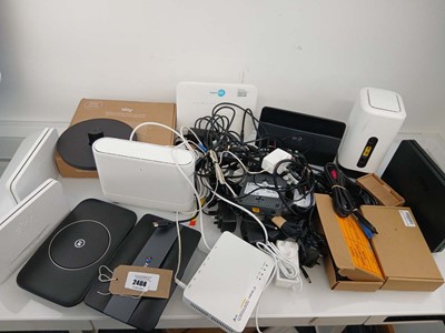 Lot 2408 - Bag of Sky, BT & other routers, PSU, cables, etc.