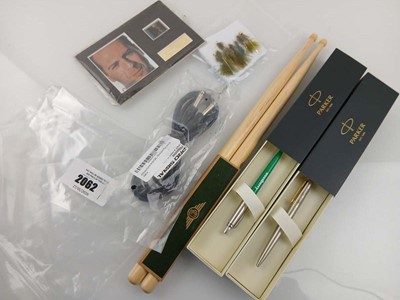 Lot 2062 - pair London Drum sticks, bag of Fly fishing...