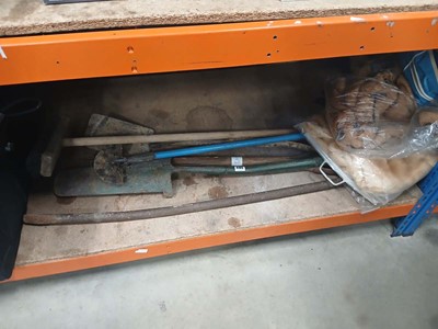 Lot 4105 - Funnel of garden tools to include spades,...