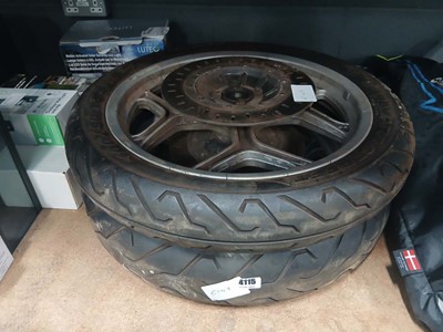 Lot 4115 - 2 Promax motorcycle wheels with tires,...