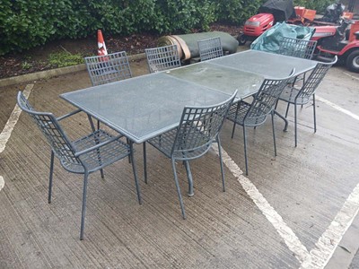 Lot 4170 - Metal outdoor garden table with matching...