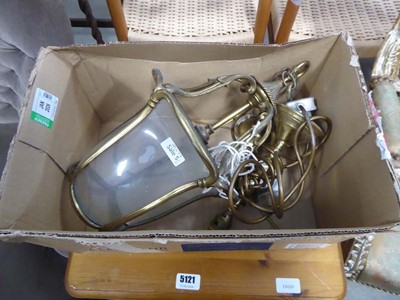 Lot 5120 - Brass table lamp plus a ceiling lantern