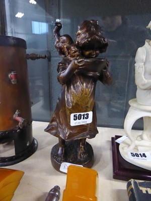Lot 5013 - Modern metal figure, child with cat