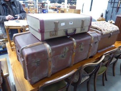 Lot 5138 - 2 vintage travelling cases plus a tin trunk