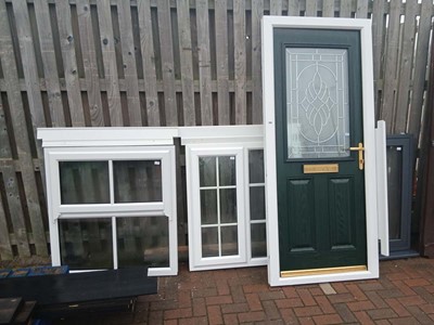 Lot 4195 - Three UPVC windows plus a green UPVC front door