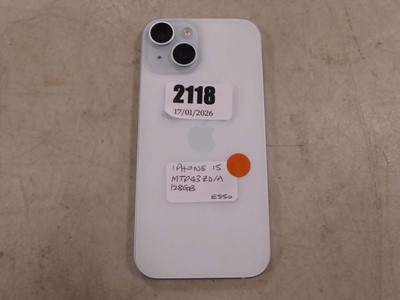 Lot 2118 - Unboxed Apple iPhone 15, 128GB, model no....