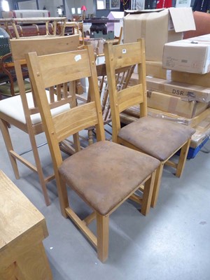 Lot 5162 - Pair of modern oak dining chairs with suede seats