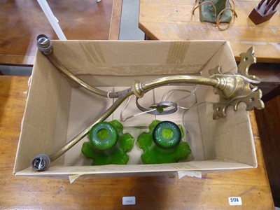 Lot 5173 - Brass wall light with green glass shades