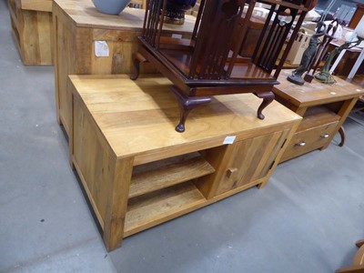 Lot 5179 - Rustic pine entertainment stand with cupboard...