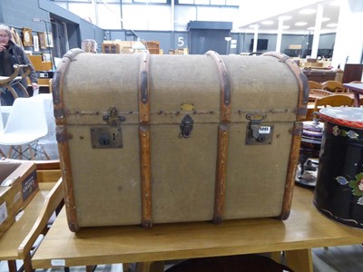 Lot 5085 - Vintage canvas travelling trunk with wooden ribs