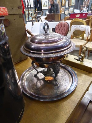 Lot 5086 - Silver plated serving tray, plus spirit burner...