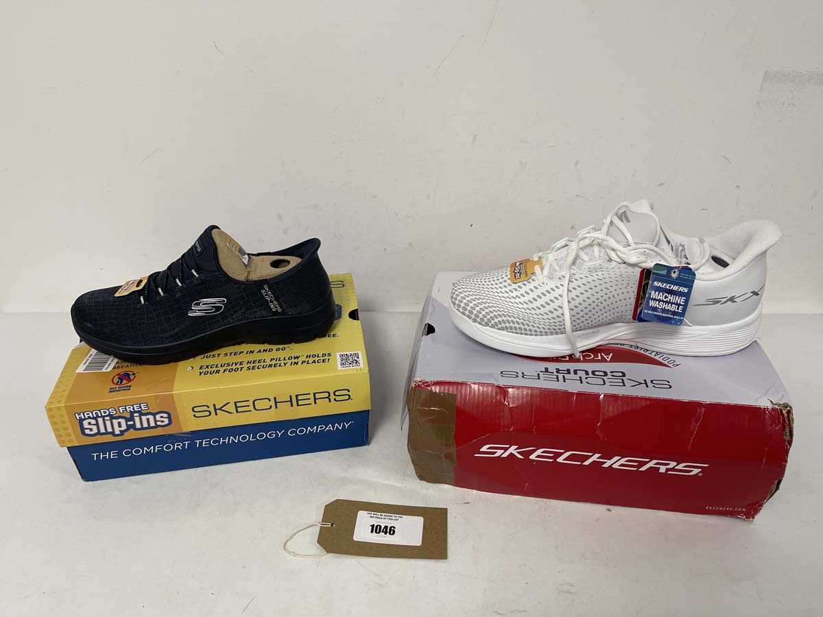 Lot 2x Boxed pairs of Sketchers trainers sizes UK4...