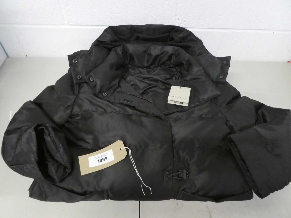 Lot All Saints 'Allana' long puffa coat in black...