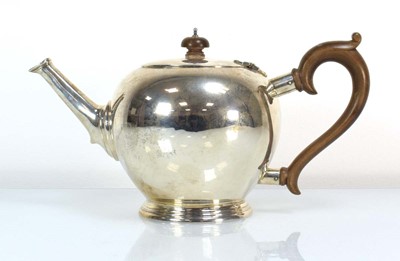 Lot 334 - A silver teapot of spherical form, makers mark...