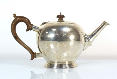 Lot 334 - A silver teapot of spherical form, makers mark...