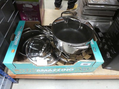 Lot 3056 - Tray of loose pots and pans