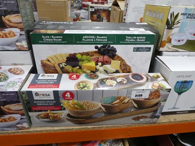 Lot 3130 - Mango wood serving set plus a slate and bamboo...