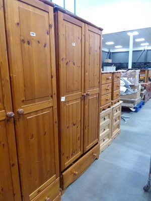 Lot 5251 - Modern pine double wardrobe with drawer under