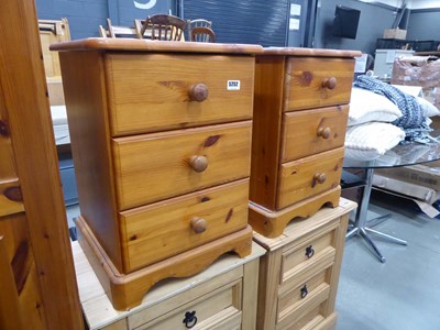 Lot 5252 - Pair of pine 3 drawer bedside cabinets