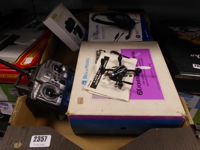 Lot 2357 - Box containing mini-drone, gaming headset,...