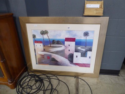 Lot 5277 - Framed and glazed print with coastal villages