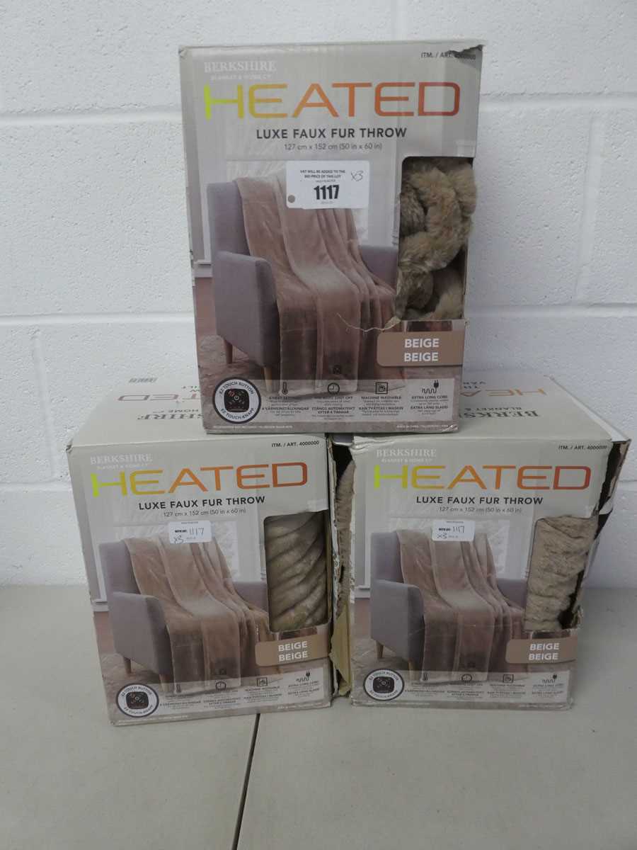 Lot x3 boxed Berkshire heated luxe faux fur throws...
