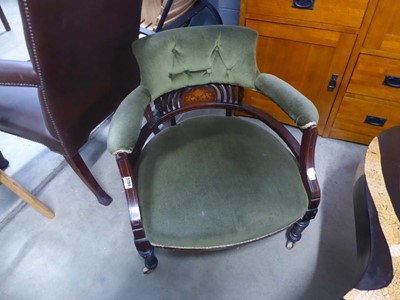 Lot 5289 - Edwardian bow back armchair in green fabric