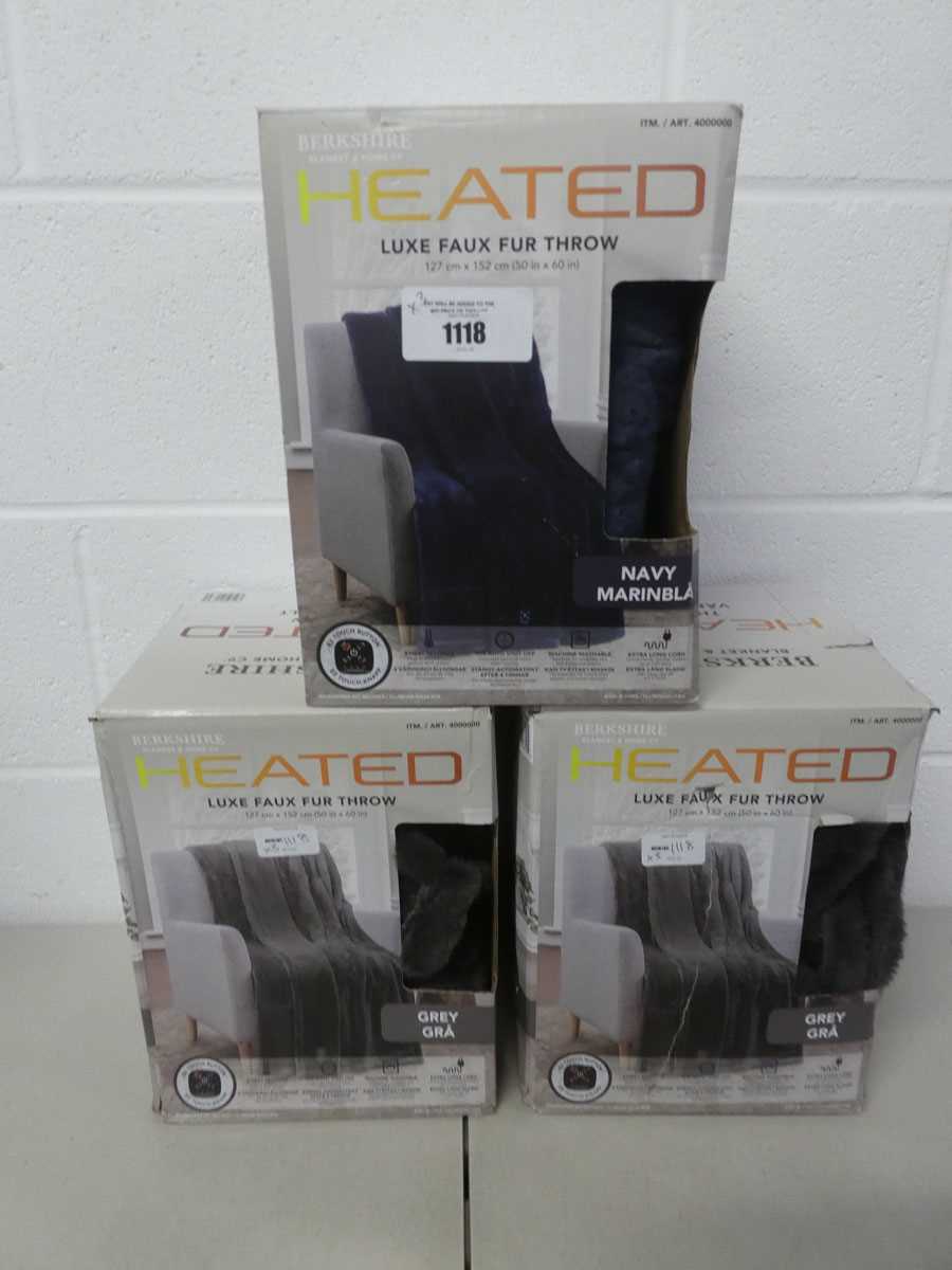 Lot x3 boxed Berkshire heated luxe faux fur throws...