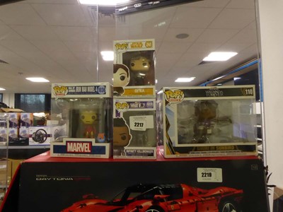 Lot 2217 - Four boxed Funko Pop figures, Hall of Armour,...