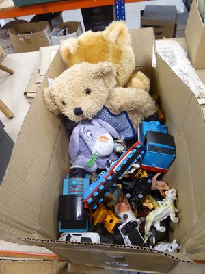 Lot 5377 - Box containing soft toys and plastic figures