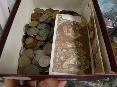 Lot 2460 - Box containing various foreign coins and bank...