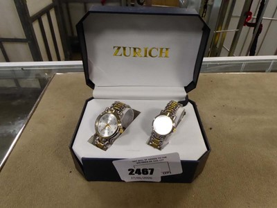 Lot 2467 - Pair of Zurich mens and ladies quartz watches...