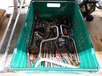 Lot 4447 - Crate of tools to include chisels, spanners,...