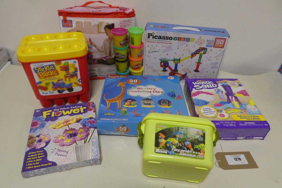 Lot 1270 - Selection of toys incl. box of Stickle Bricks,...